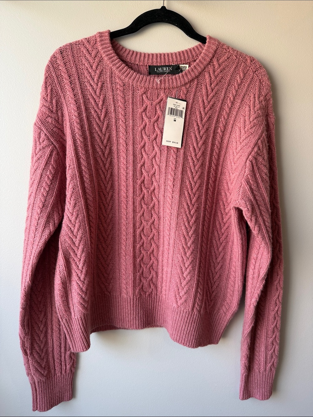 Lauren Ralph Lauren Rose Cable Knit Crewneck Sweater cashmere wool M - Picture 1 of 4